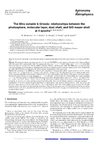 The Mira Variable S Orionis: Relationships Between the Photosphere, Molecular Layer, Dust Shell, and Sio Maser Shell at 4 Epochs�,��,���,†