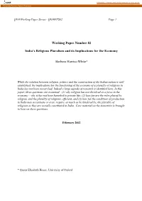 Working Paper Number 82 India's Religious Pluralism and Its