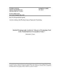 Detailed Terminographic Analysis of “Glossary of Terminology Used in the Standardization of Geographical Names *