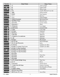 Number Song Name 02003 09130 02010 02008 02005 02011 30999