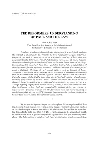 The Reformers' Understanding of Paul And