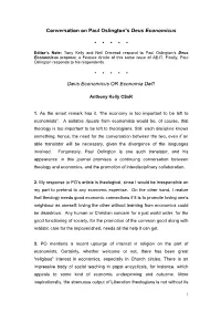 Conversation on Paul Oslington's Deus Economicus