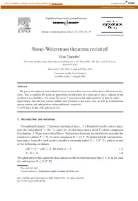 Stone–Weierstrass Theorems Revisited Vlad Timofte∗ University of Mississippi, Department of Mathematics, 305 Hume Hall, P.O