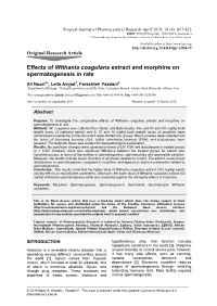 Effects of Withania Coagulans Extract and Morphine on Spermatogenesis in Rats