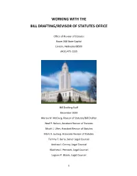 Working with the Bill Drafting/Revisor of Statutes Office