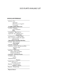 2015 Plants Available List
