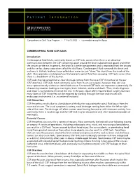 CEREBROSPINAL FLUID (CSF) LEAK Introduction: Cerebrospinal