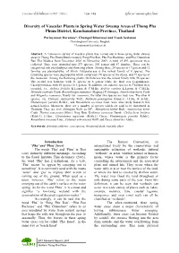Diversity of Vascular Plants in Spring Water Swamp Areas of Thong Pha
