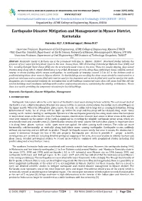 Earthquake Disaster Mitigation and Management in Mysore District, Karnataka