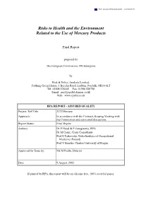 Risks to Health and the Environment Related to the Use of Mercury Products