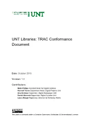 UNT Libraries: TRAC Conformance Document