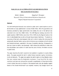 Bail-In As an Alternative Failure Resolution Mechanism in Nigeria