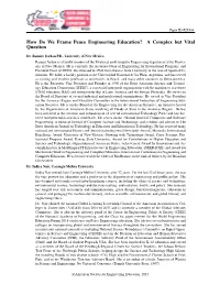 How Do We Frame Peace Engineering Education? a Complex but Vital Question
