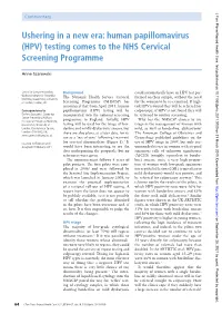 Human Papillomavirus (HPV) Testing Comes to the NHS Cervical Screening Programme