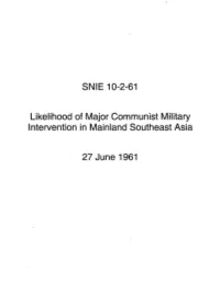SNIE 10-2-61 Likelihood of Major Communist Military Intervention In