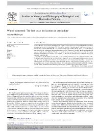 Wundt Contested: the ﬁrst Crisis Declaration in Psychology