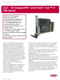3U Compactpci® Serial Intel® Core™ I7 CPU Board