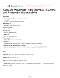 Anions with Remarkable Thermostability