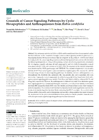 Crosstalk of Cancer Signaling Pathways by Cyclic Hexapeptides and Anthraquinones from Rubia Cordifolia