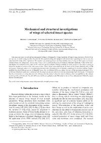 Mechanical and Structural Investigations of Wings of Selected Insect Species