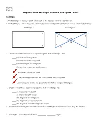 Period: Properties of the Rectangle, Rhombus, and Square - Notes