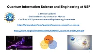 Quantum Information Science and Engineering at NSF