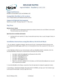 RELEASE NOTES Hiplink Mobile - Blackberry 1.0.5.12.0