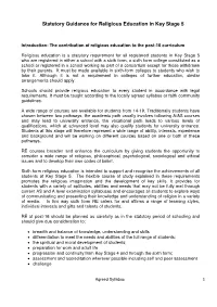 Statutory Guidance for Religious Education in Key Stage 5