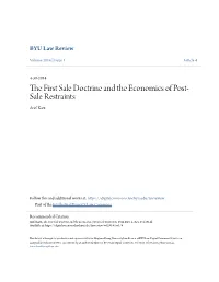 The First Sale Doctrine and the Economics of Post-Sale Restraints, 2014 BYU L