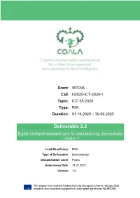 Deliverable 2.2 Digital Intelligent Assistant Core for Manufacturing Demonstrator – Version 1
