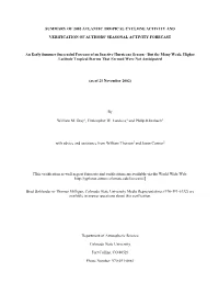 Summary of 2002 Atlantic Tropical Cyclone Activity And