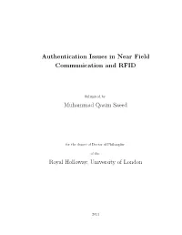 Authentication Issues in Near Field Communication and RFID