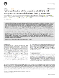Further Confirmation of the Association of SLC12A2 with Non-Syndromic
