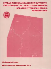Stream Reconnaissance for Nutrients and Other Water-Quality Parameters, Greater Pittsburgh Region, Pennsylvania