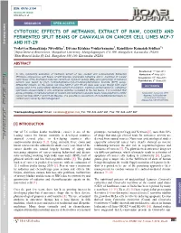 Cytotoxic Effects of Methanol Extract of Raw, Cooked and Fermented Split Beans of Canavalia on Cancer Cell Lines Mcf-7