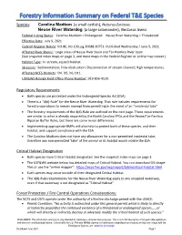 Forestry Information Summary on Federal T&E Species