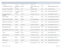 Network Communications Representative List by Department