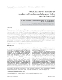 TNNI3K Is a Novel Mediator of Myofilament Function and Phosphorylates Cardiac Troponin I