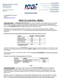 What to Look for – Week 6