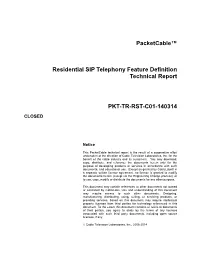 Packetcable™ Residential SIP Telephony Feature Definition
