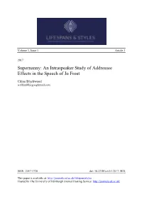 Supernanny: an Intraspeaker Study of Addressee Effects in the Speech of Jo Frost