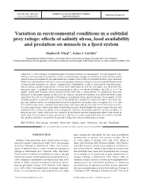 Variation in Environmental Conditions in a Subtidal Prey Refuge: Effects of Salinity Stress, Food Availability and Predation on Mussels in a Fjord System