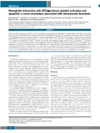 Hemoglobin Interaction with Gp1ba Induces Platelet Activation And