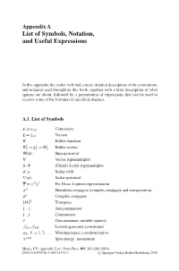 List of Symbols, Notation, and Useful Expressions
