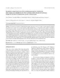 Seasonal Variation of Leaf Ecophysiological Traits of Iris Variegata Observed in Two Consecutive Years in Natural Habitats with Contrasting Light Conditions