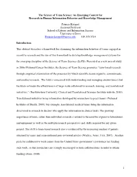 The Science of Team Science: an Emerging Context for Research in Human Information Behavior and Knowledge Management