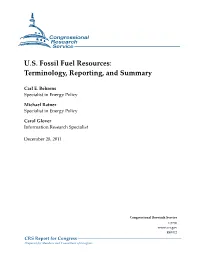 U.S. Fossil Fuel Resources: Terminology, Reporting, and Summary