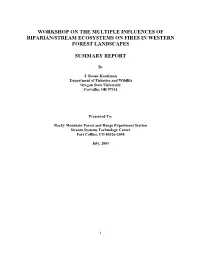 Workshop on the Multiple Influences of Riparian Ecosystems on Fires In