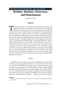 Realism, Idealism, Deterrence, and Disarmament