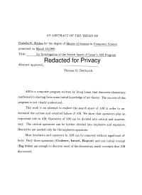 An Investigation of the Search Space of Lenat's AM Program Redacted for Privacy Abstract Approved: Thomas G